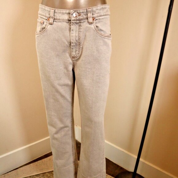 Brunello Cucinelli Monili Tab Jeans Gray Denim Barrel Cuff Kick Flare Size 6 42 - Picture 3 of 11